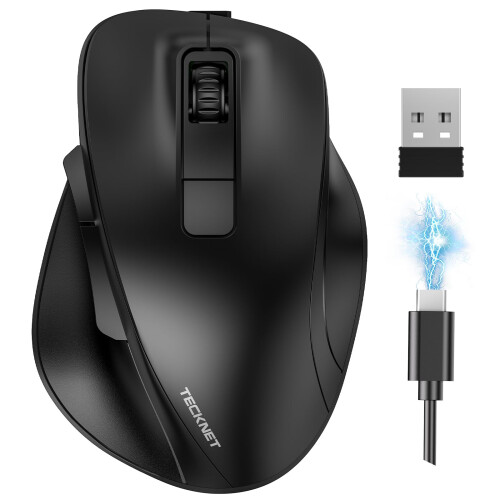 TeckNet TECKNET Bluetooth Mouse (BT5.0/3.0 and 2.4G), Multi-Device Wireless Mouse, 4800 DPI Rechargeable Silent Mice, Computer Mouse with Thumb Rest, Ergonom
