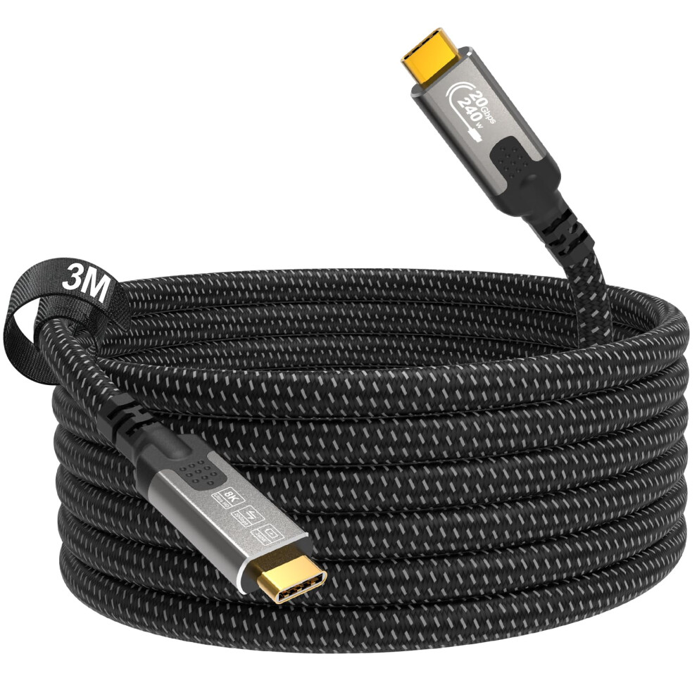 Cablaptop 3M Usb C Cable,20Gbps Usb 3.2 Gen2x2 Compatible Thunderbolt 4 Thunderbolt 3, Usbc Charger 240W 48V/5A 8K@30Hz/4K@144Hz Usb C Display Cable 5008124994217