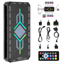2 in 1 ARGB Fan Hub with Controller 9x5V 3-Pin ARGB 9x4-Pin PWM Ports Fan