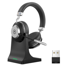 Wantek Wireless Headset, Bluetooth Headset With Microphone Noise Canceling & USB Dongle, On Ear Headset with Charging Dock & 50hrs Working Time for C