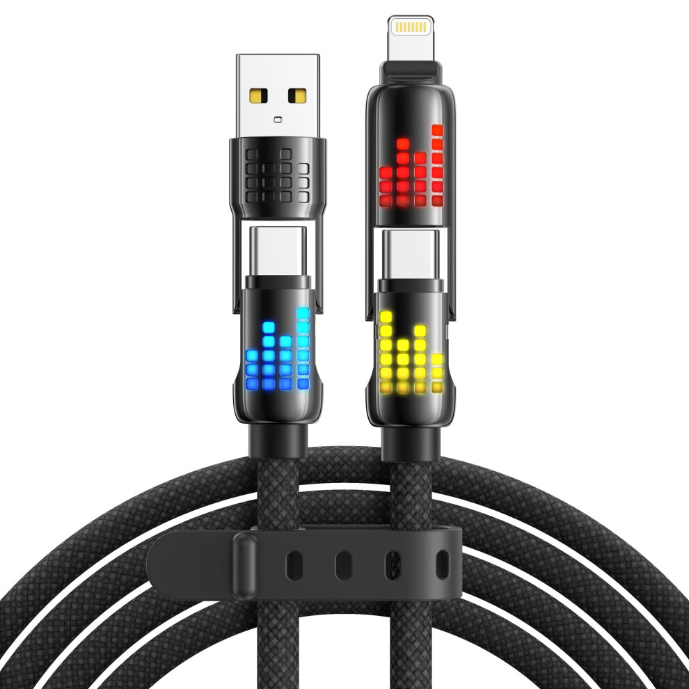Raviad 4 In 1 Multi Charger Cable 2M [240W] With Rgb Led Multi Usb Fast Charging Cable Usbc/Usba To Ning, Usbc/Usba To Type C For Iphone Light 5003301992147