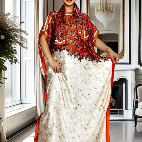 (Orange-Red, 1pc) Plus Size, Middle Eastern Robe   Scarf