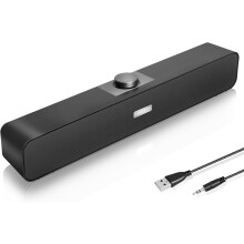 FAYAZ Computer Speakers for Desktop, 6W Stereo USB Computer Soundbar with 2 Diaphragms,3.5mm Aux Input, Knob Volume Control, Wired/Wireless Bluetooth