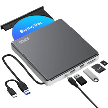 External Blu Ray DVD Drive, USB 3.0 & Type-C Blu-Ray Burner Writer with SD/TF & USB Ports, Slim Optical 3D BD Bluray Drive for Laptop Mac MacBook Pro