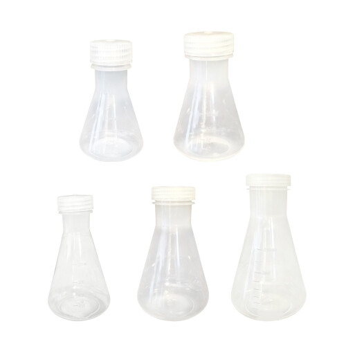 5Pcs Multipurpose Clear Plastic Graduated Flasks with Anti Spill Lid for Lab 50ml 1