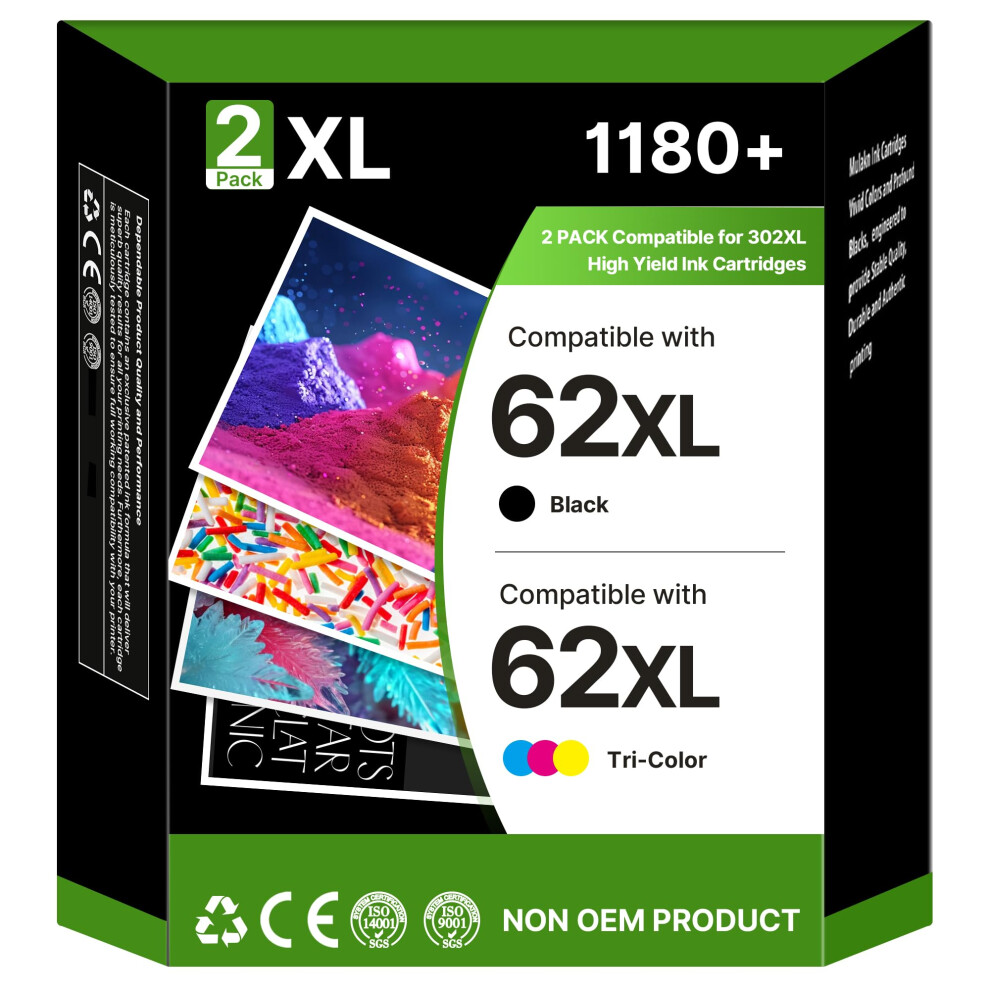 62Xl Ink Cartridge Twin Pack Ink Cartridges Replacement For Hp 62 62XL Ink For Hp Envy 5540 5542 5543 5544 5545 5546 5640 5642 Officejet 200 250 258 5004280007143