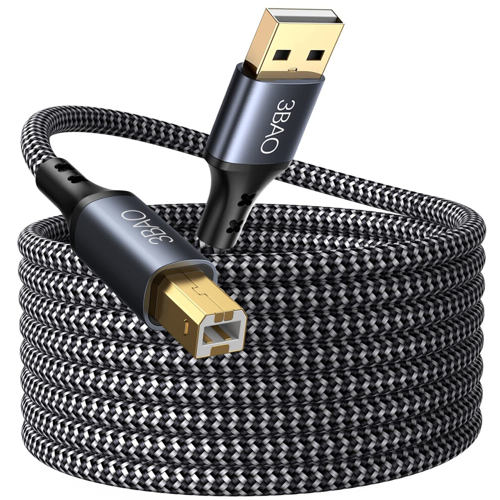 3Bao Usb Printer Cable 3M, Usb 2.0 Type A Male To B Male, Scanner Cord Nylon Braided Usb Printer Cable For Hp/Dell/Canon/Lexmark/Xerox/Brother/Samsun 5000888524372