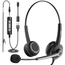 USB Headset with Microphone 3.5mm USB Type-C Jack Computer Headsets【3-IN-1】Over-Ear Headphone Mic with Noise Cancelling Adjustable Wired Headset f