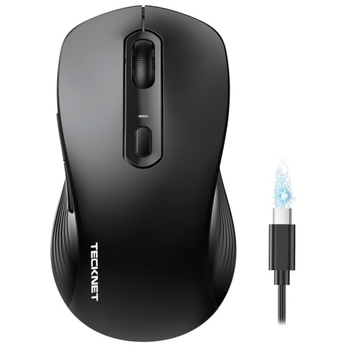 TeckNet TECKNET Bluetooth Mouse, Wireless Mouse Rechargeable Tri-Mode Bluetooth 5.0/3.0+2.4G for Laptop, Silent 4800DPI PC Computer Mice with 6 Adjustable Le
