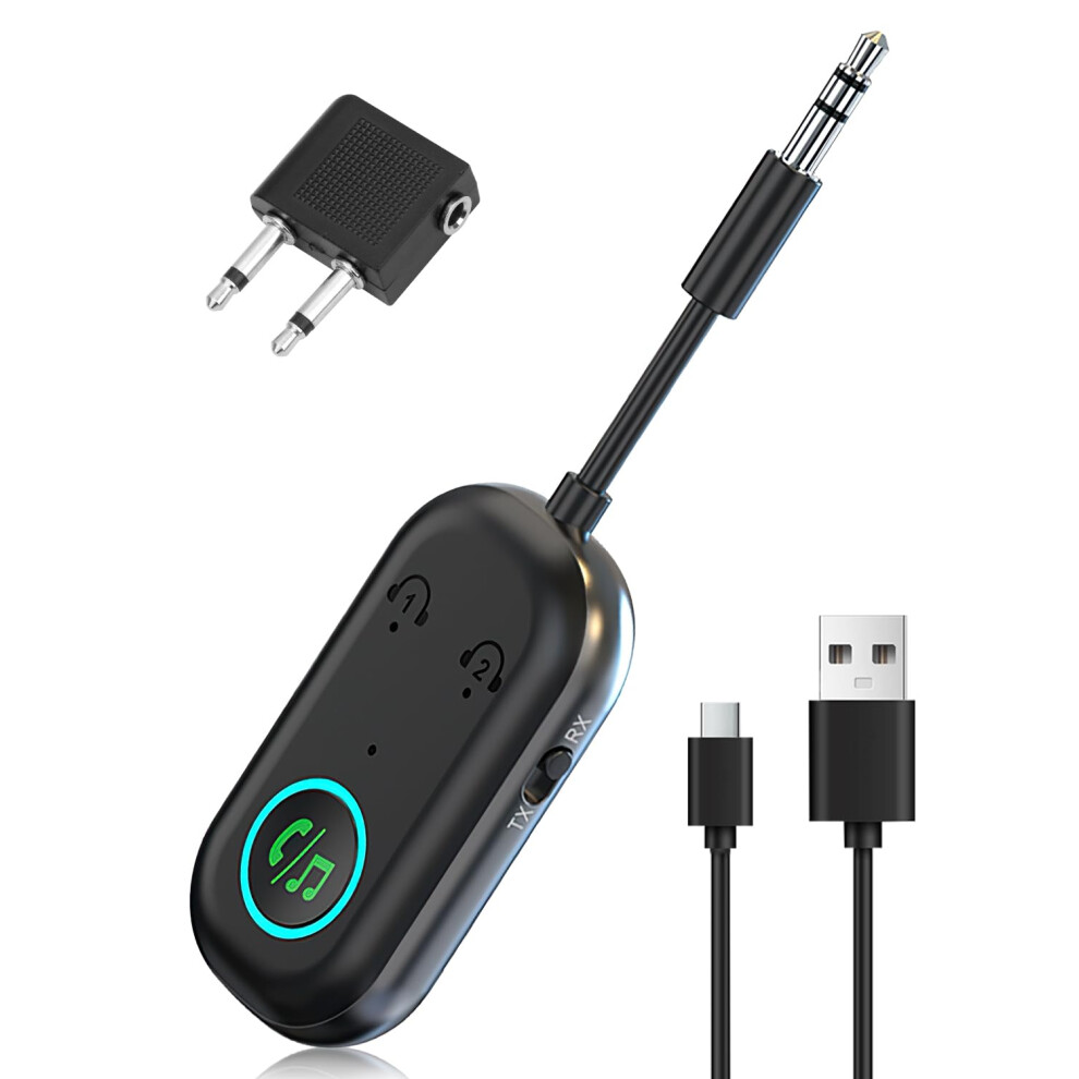 Airplane Bluetooth 5.3 Adapter Transmitter Receiver, Dual Pairing Wireless Car Bluetooth Adapter Compatible With 2 Airpods Or Headphones, 3.5Mm Aux J 5008370367193