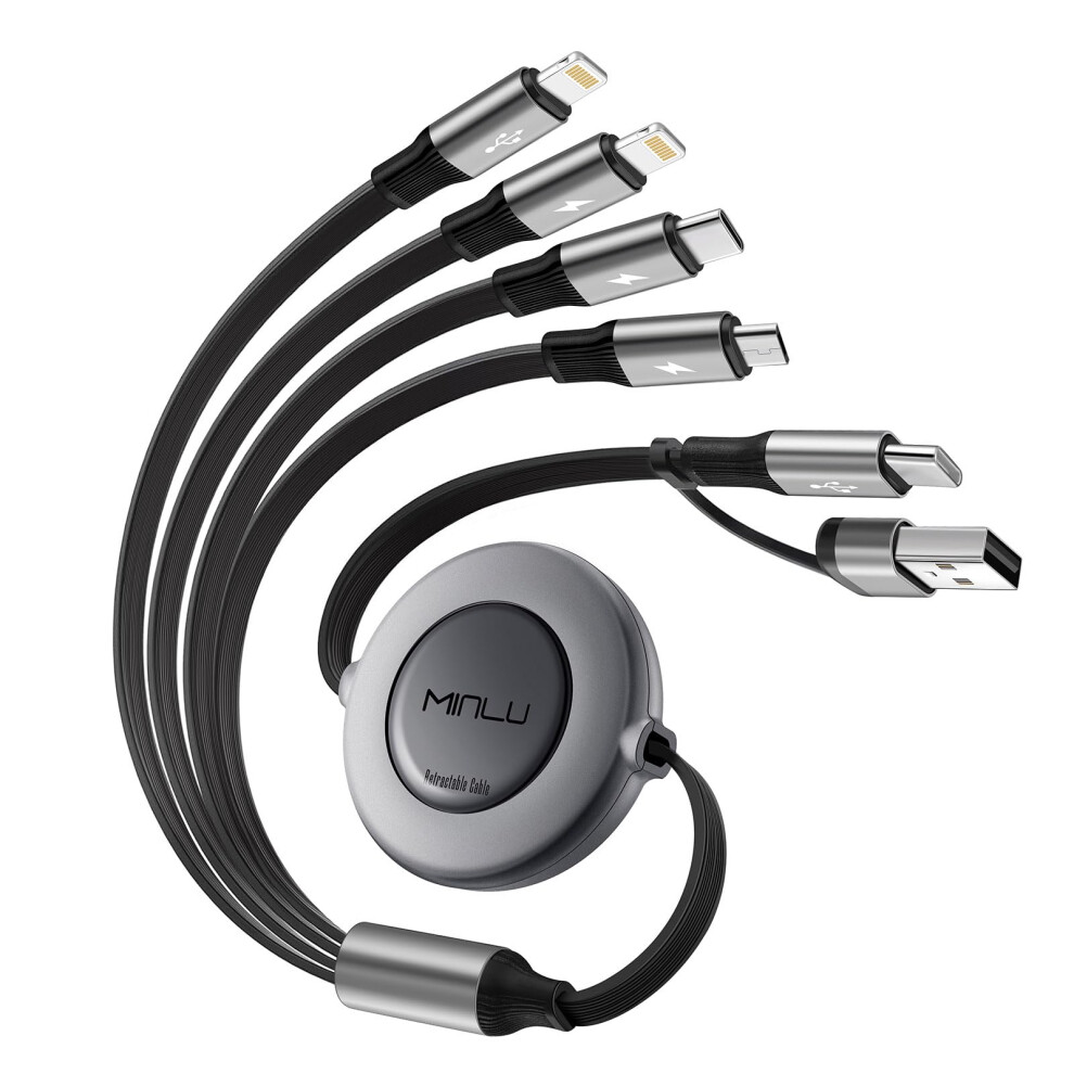Minlu 6-In-1 Retractable Usb Cable, Multi Charger Cable [4Ft/1.2M] Usb-A/Usb-C Multi Charging Cable With Lightning Data Sync, Retractable Charging Ca 5001281580200