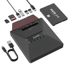 Alxum External CD DVD Drive with 2.5" SATA &SD/Micro SD Slot,Dedicated Type-C Data Port,Portable USB C CD Writer for Laptop,Compatible with Windows/M