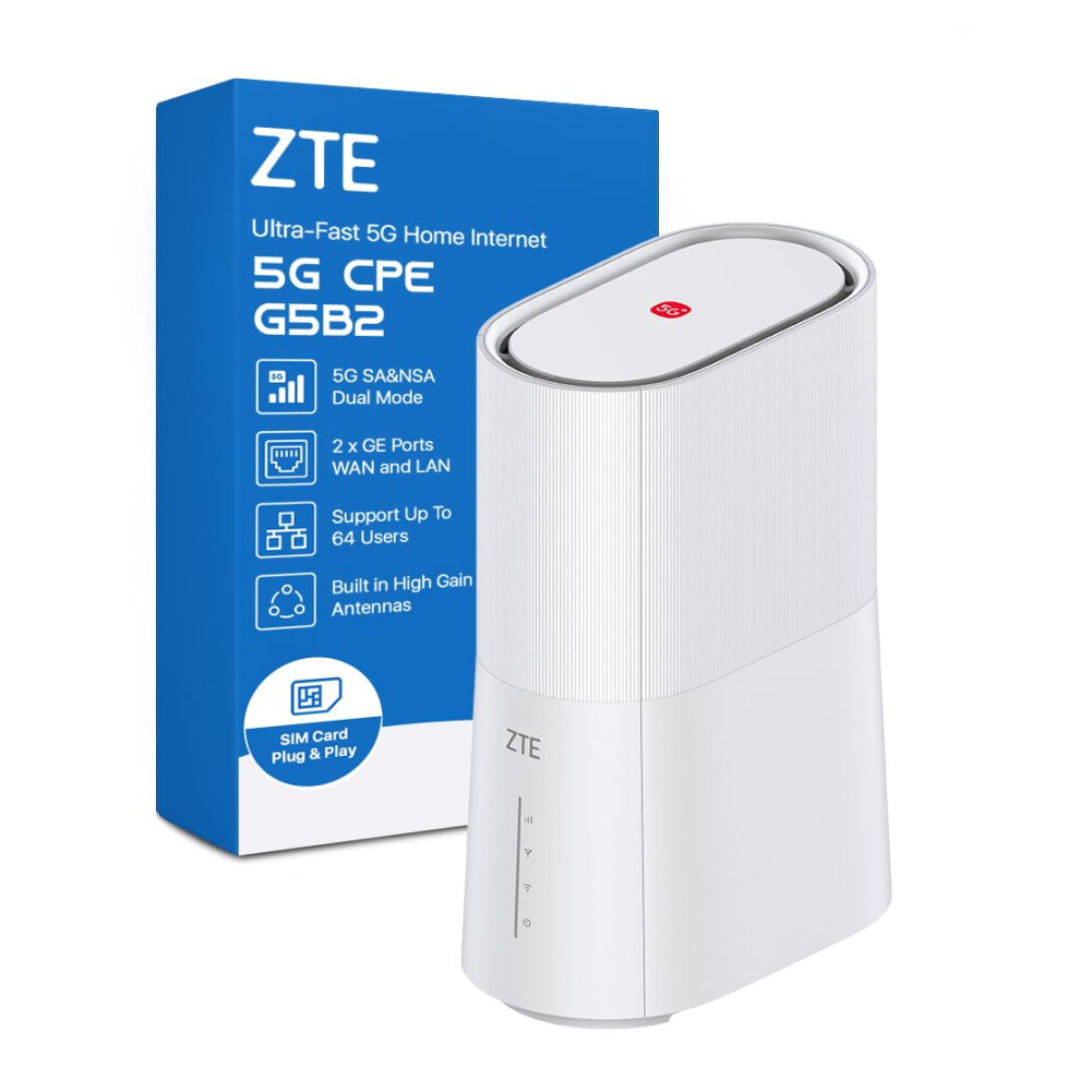 Zte G5b 2 5G Wifi 6 Router Ax3600, Dual Band 2.4Ghz/5Ghz, High-Gain Antennas + 2 External Ports, 5G Nr Sa/Nsa, Gigabit Ethernet, Unlocked Cpe, Up To 5000306564386