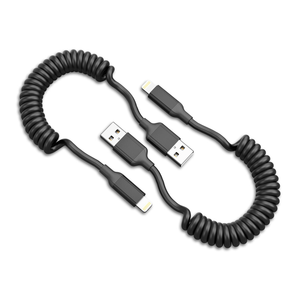 Coiled Lightning Cable [30Cm-60Cm], 2 Pack 2.4A Short Usb A To Iphone Charging Cable Retractable Fast Charging Cord For Apple Carplay, For Iphone 14 5004813190953