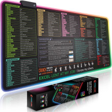 Excel Shortcut Keys LED Mouse Pad - Colorful RGB Luminous Extended Large Cheat Sheet Gaming Mousepad| PC Office Spreadsheet Keyboard Mat| Non-Slip St