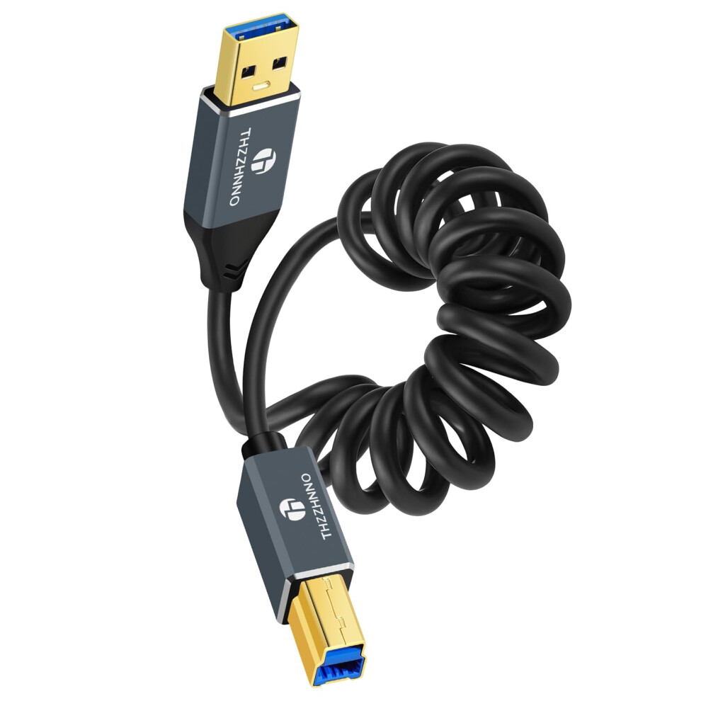 Thzzhnno Coiled Usb 3.0 To B Cable, 5Gbps Coiled Usb Type A To Type B Printer Cable For Docking Station, External Hard Drivers, Scanner, Printer (Ext 5002013206092