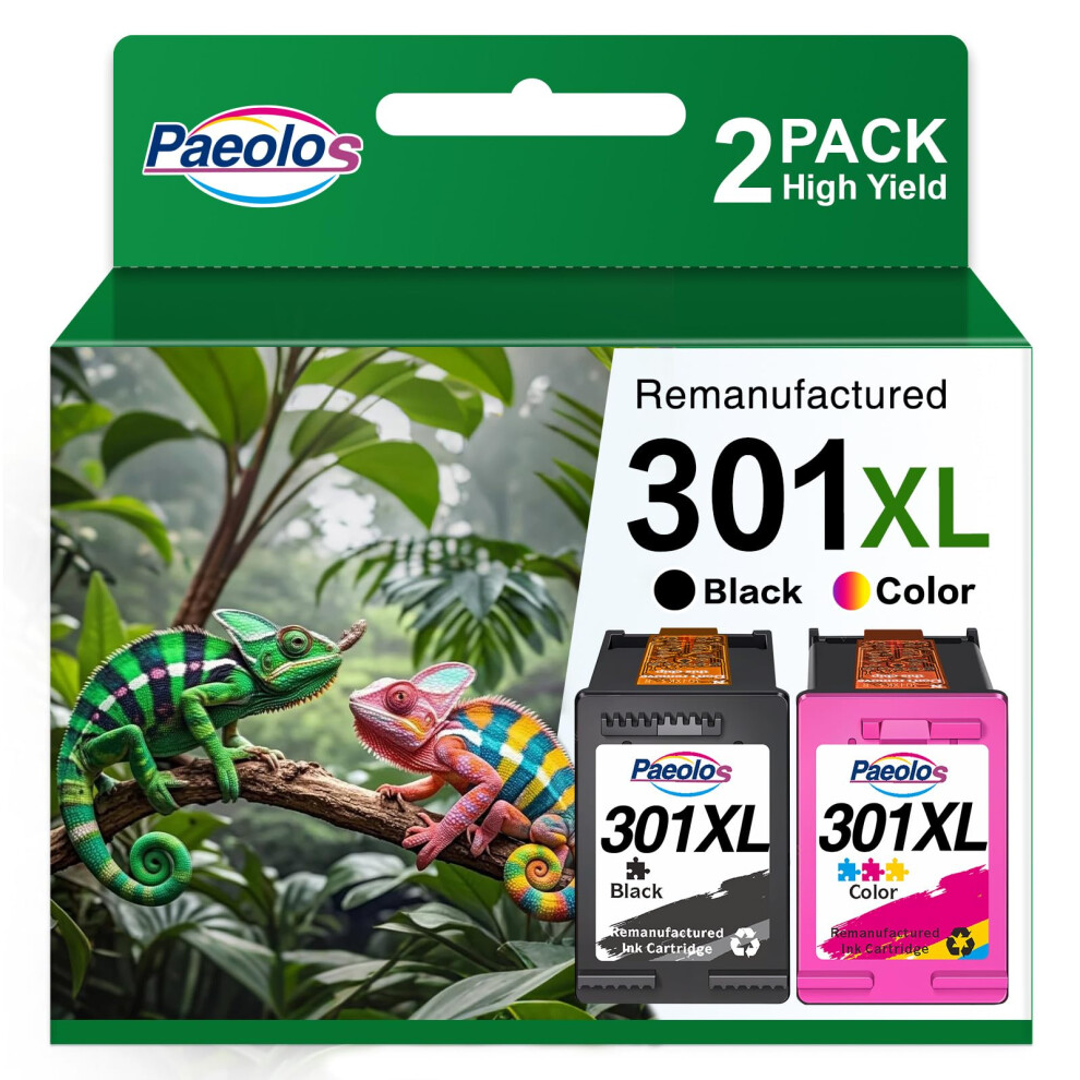 Paeolos 301XL Remanufactured Ink Cartridges Combo Pack For Hp 301 Xl & Colour, Replacement For Hp Envy 5530 5532 4500, Officejet 2620 2622 4630 Black 5006059260353