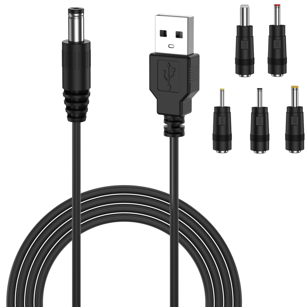 Usb To Dc Power Cable, 5V Usb To Dc 5.5 X 2.1Mm Dc Cord With 5 Adapters 2.5X0.7mm, 3.5X1.35mm, 4.0X1.7mm, 5.5X2.5mm, 3.0X1.0mm Connectors For Router 5006376534496
