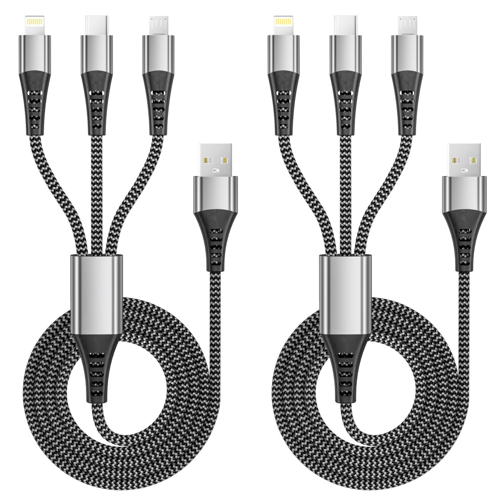 Multi Charger Cable [1.2M 2Pack], 3 In 1 Charging Cable Nylon Braided Usb Multi Charger Cable Lead With Micro Usb Type C Lightning Cable Connector Fo 5006260590409