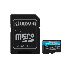 Kingston Canvas Go Plus microSDXC Memory Card Gen4 200MB/s A2 U3 V30 64GB Card + Adapter-SDCG4/64GB