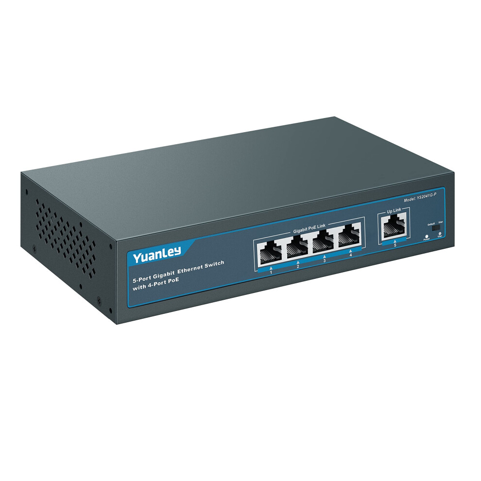 Yuanley 5 Port Gigabit Poe Switch With 4 Port Poe+, 802.3Af/At 78W Built-In Power, Fanless Metal Unmanaged Plug & Play 5008552412062