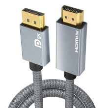 8K DisplayPort to HDMI Cable 2m - 8K@60Hz 4K@240Hz/120Hz, Active Unidirectional DP1.4 Source to HDMI2.1 Display, Nylon Braided, Alloy Housing, Plug &