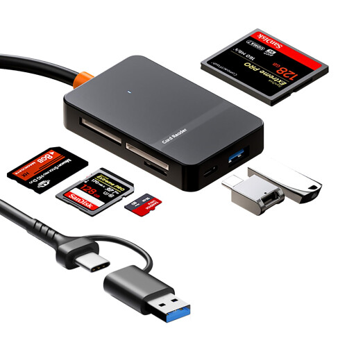 6-in-2 SD Card Reader, Memory Card Reader, 5Gbps High Speed USB 3.0 and USB-C Multi-Card Reader for SD, TF, MS, CF Card, Compatible with iPhone MacBo