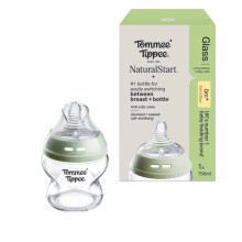 Tommee Tippee Closer to Nature Glass Baby Bottle, Slow Flow Breast-Like Teat with Anti-Colic Valve,