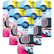 6 x 2ml Ambi Pur Car Air Freshener Vent Clip On Diffuser+ Refill - Flowers & Spring