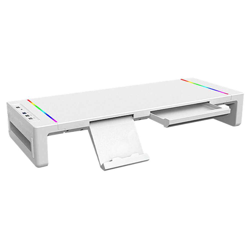 Foldable Space Saving Monitor Risers With Colorful Led Effects And Charging Hubs White 7695001201414