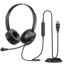 TECKNET USB Headset with Microphone On-Ear Design, PC Headset 2.0 m Cable, In-line Volume & Mute Control, USB-A Plug & Play Wired Headsets with Micro
