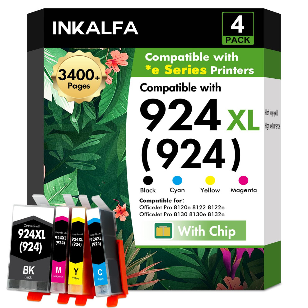 924 Xl Ink Cartridges 4 Pack 8120E 8122E Compatible For Hp924 Ink Cartridges Multipack For Hp 924XL 924E For Officejet Pro 8120E 8132E 8130E 8125E 81 5007145223818