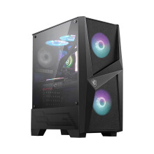 MSI MAG FORGE 100R Mid Tower Gaming Computer Case (Black, 2x 120mm ARGB PWM Fan, 1x 120mm Fan, 1-6 ARGB Hub, Tempered Glass, MSI Center, ATX, mATX, m