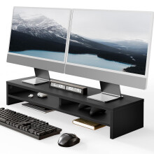 Fenge Monitor Stand Riser 2 Tiers Computer Monitor Stand Wood Desk Organizer for PC/Laptop/Printer/TV 80x23.5x14.2cm Max Load 25KG Brown (Black)