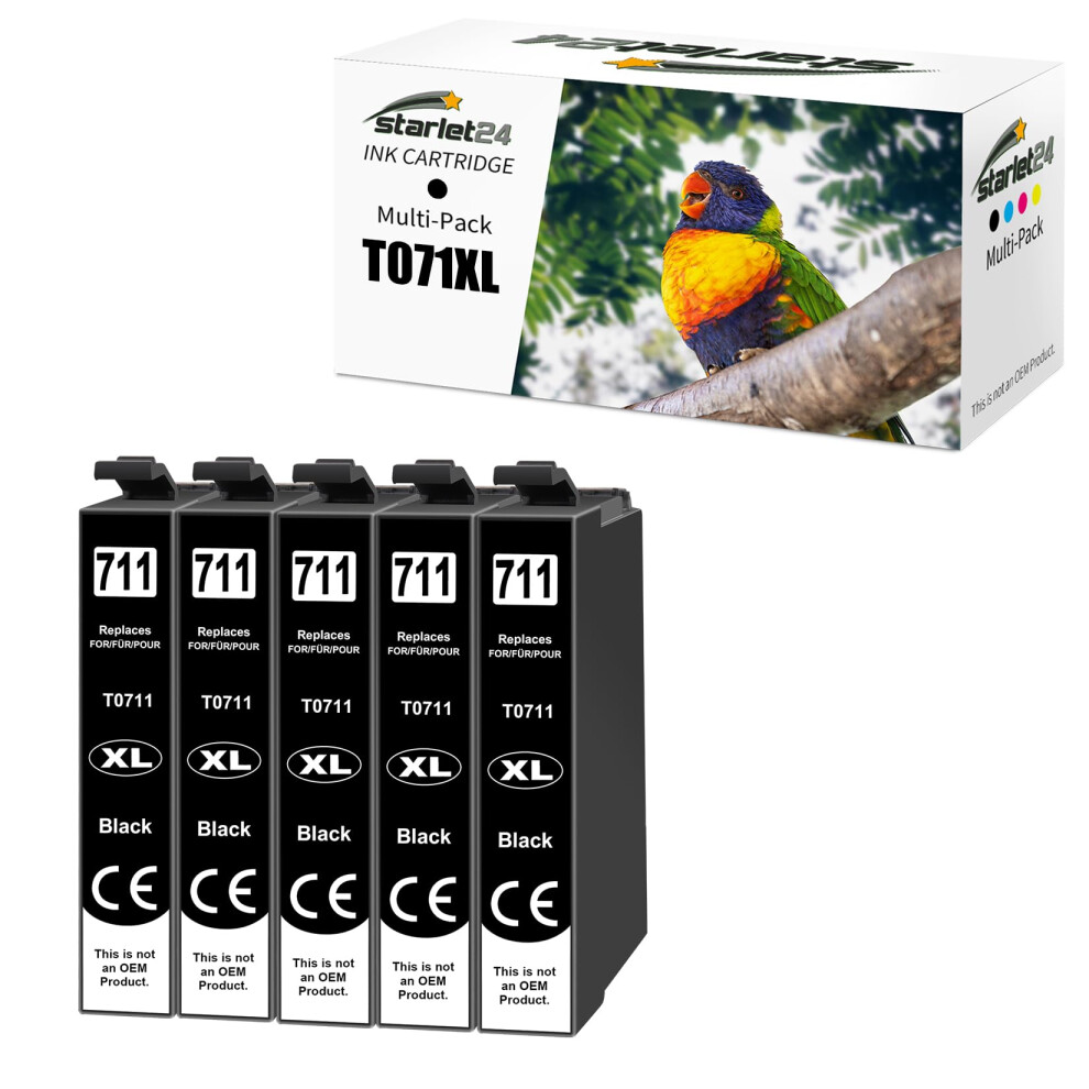 Starlet24 5X T0711 Printer Cartridges Compatible With Epson T0715 T0711 For Stylus Bx300f Sx610fw Sx600fw Sx510w Sx400 Sx410 Sx415 Sx100 Sx200 Black 5000720422866