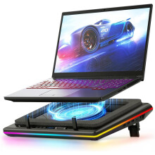 llano RGB Laptop Cooling Pad with Powerful Turbofan Gaming Cooler Radiator with Infinitely Variable Speed, Touch Control, LCD Screen, 3-Port USB Hub,