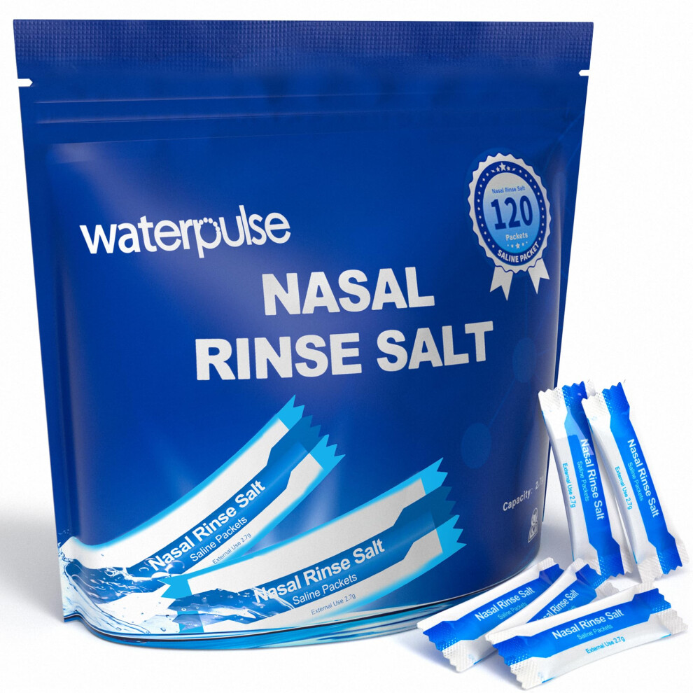 Waterpulse 120 Saline Packets For Neti Pots, Nasal Irrigation System With Sinus Relief, Individuall