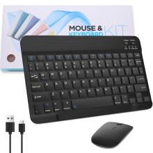 Ultra-Slim Bluetooth Keyboard and Mouse Combo 10 inch Wireless Keyboard and Mouse Set 2.4GHz Portable Rechargeable Bluetooth 3.0 Silent Keyboard for