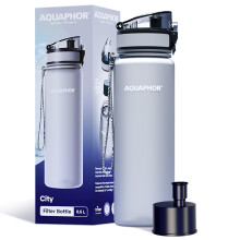 AQUAPHOR City Bottle 500ml Grey | Travel Water Bottle with Activated Carbon Filter | Filters Chlorine & Impurities | Made of Tritan & BPA-Free | Stay