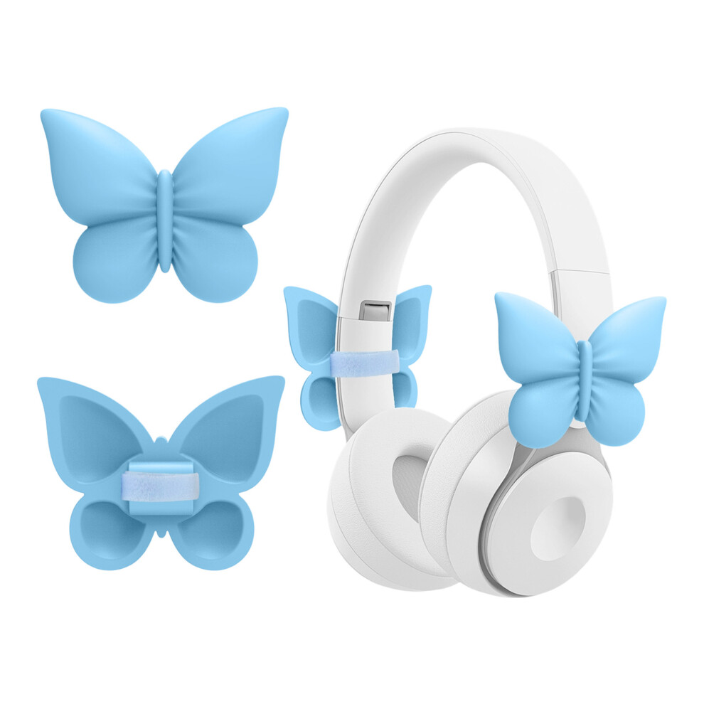 2Pcs Headphone Easy Removal Silicone Gaming Headset Bowknot Decoration Attachment Blue 7695001159784