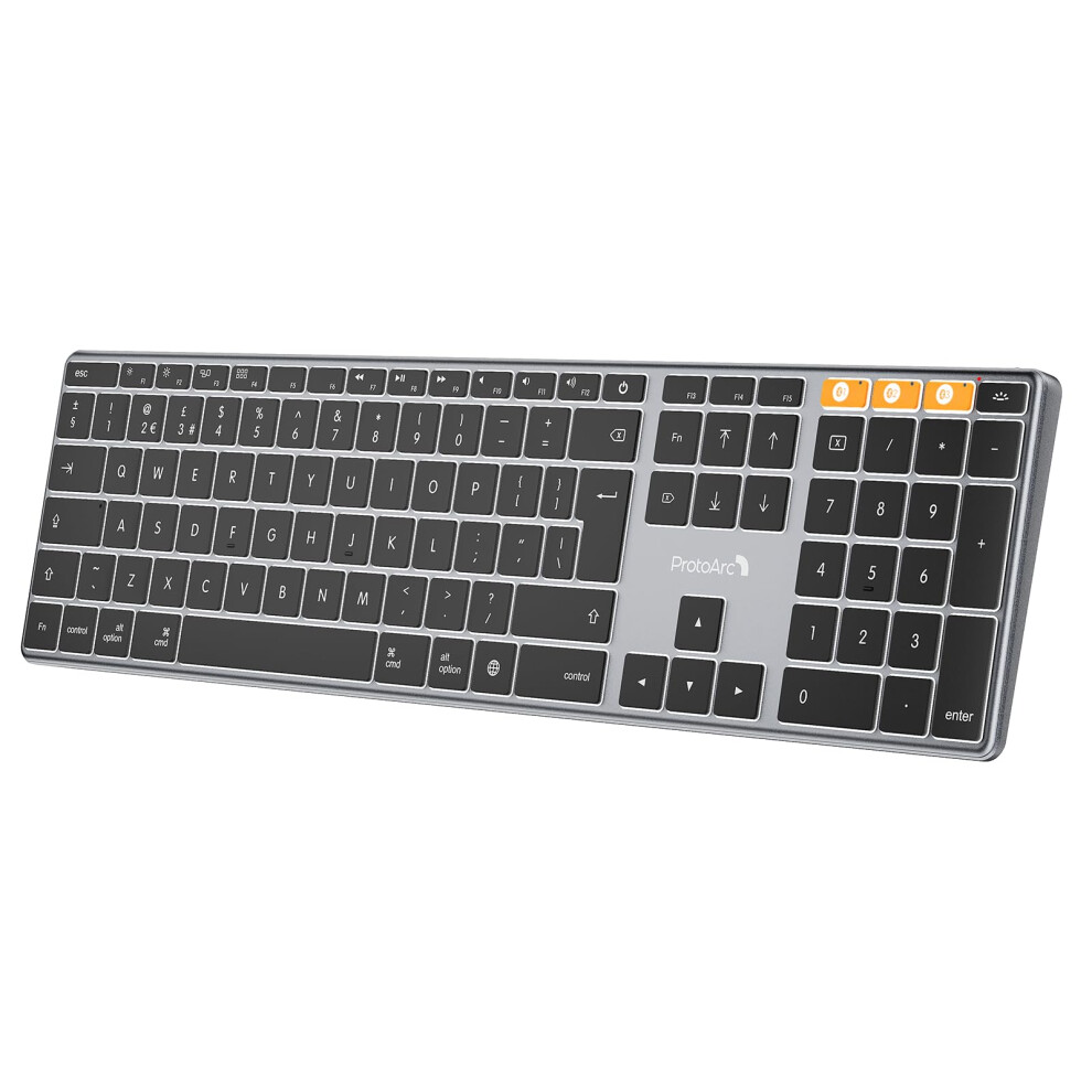 Protoarc Backlit Wireless Keyboard For Mac, K110-A Aluminum Full Size Bluetooth Keyboard, Multi-Device, Low Profile, Fluid Quiet Typing, Rechargeable 5000530279766