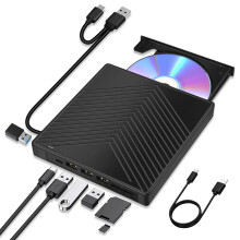 7 in 1 External CD DVD Drive for laptop Windows 11 10, USB 3.0 and Type-C Portable CD DVD +/-RW ROM Drive Reader Burner Rewriter with SD/TF Slot,4 US