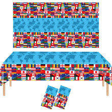 HOMAVEL 2 Pcs World Flag Tablecloth 137x274cm - International Flags Plastic Table Cover for World Cup 2026 Parties, Football Match Day, Buffet, BBQ,