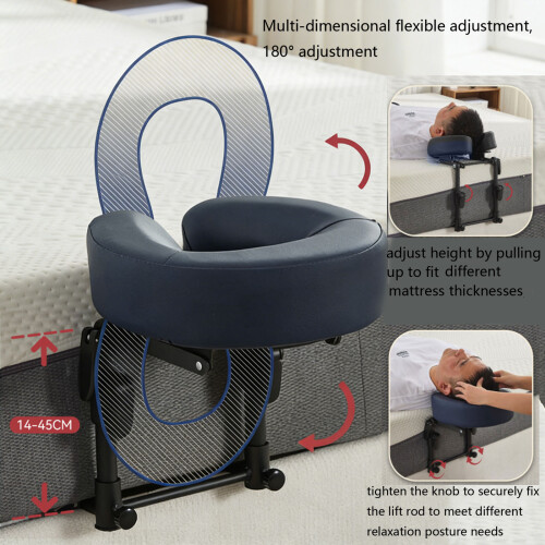 Portable Bed Mounted Massage Head Holder Face Cradle Height Adjustable Headrest Black