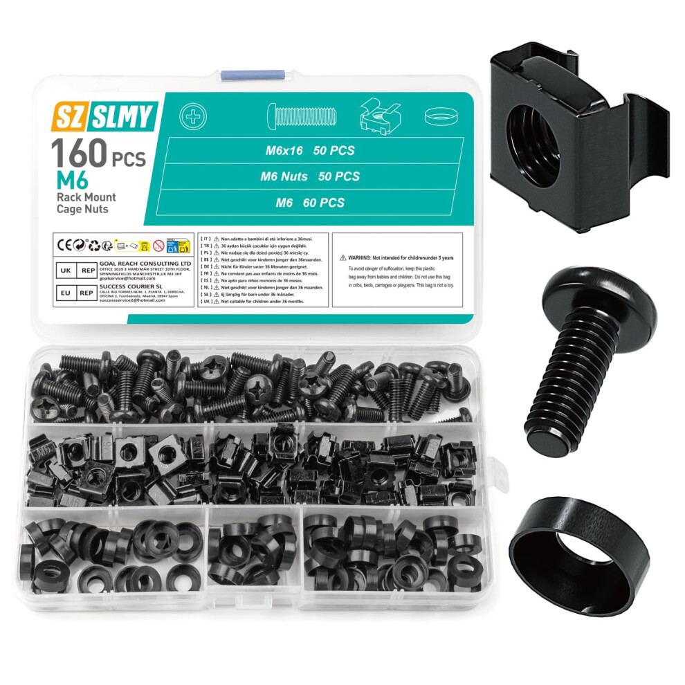 Photos - Other for Computer 160 Pcs Cage Nuts and Bolts, M6 x 16 mmRack Mount Screws, Rack Studs and Washers Set, Square Hole Black Server Rack Screws N