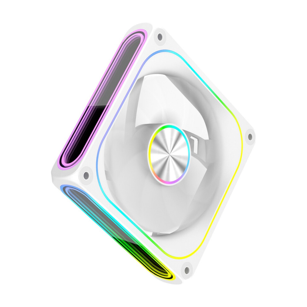 12Cm Color Changing Lights Three Sided Mirror Computer Fan Intelligent Reverse Side White 7695001192064