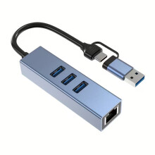 Fast Data Transfer USB C Ethernet Adapter With 3 USB3.0 Port Plugs And Play 1000M