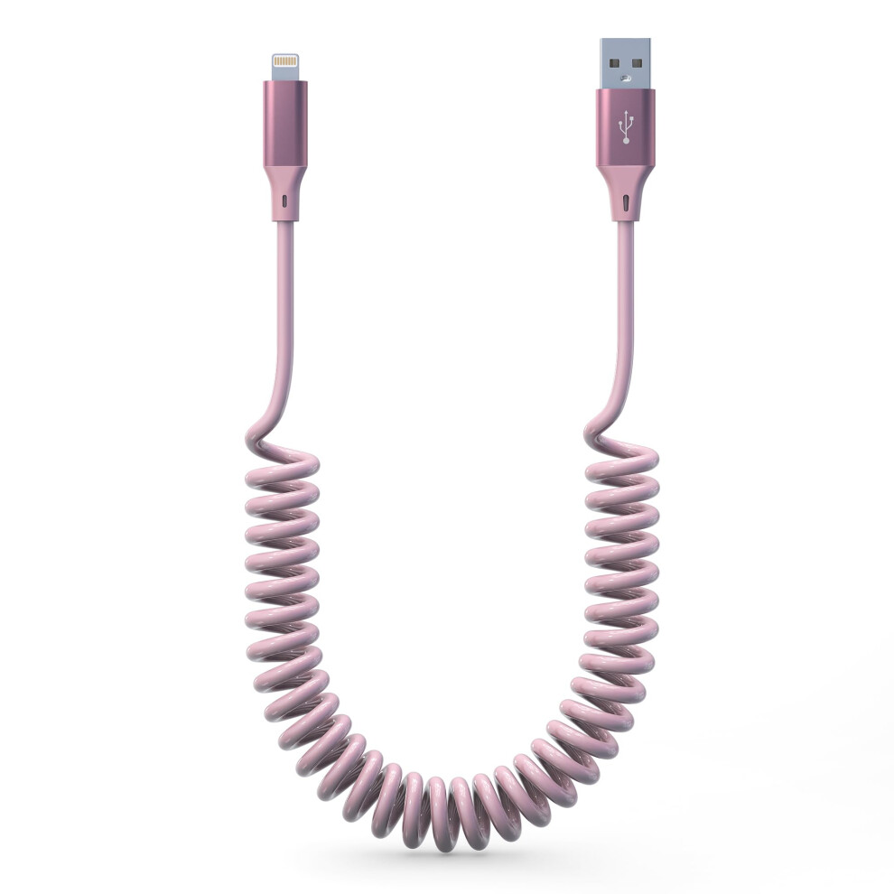 Coiled Lightning Cable Apple Carplay Cord [Apple Mfi Certified] Short Iphone Car Charger Cable With Data Sync, Retractable Iphone/Pad/Pod Charge Pink 5001101765930