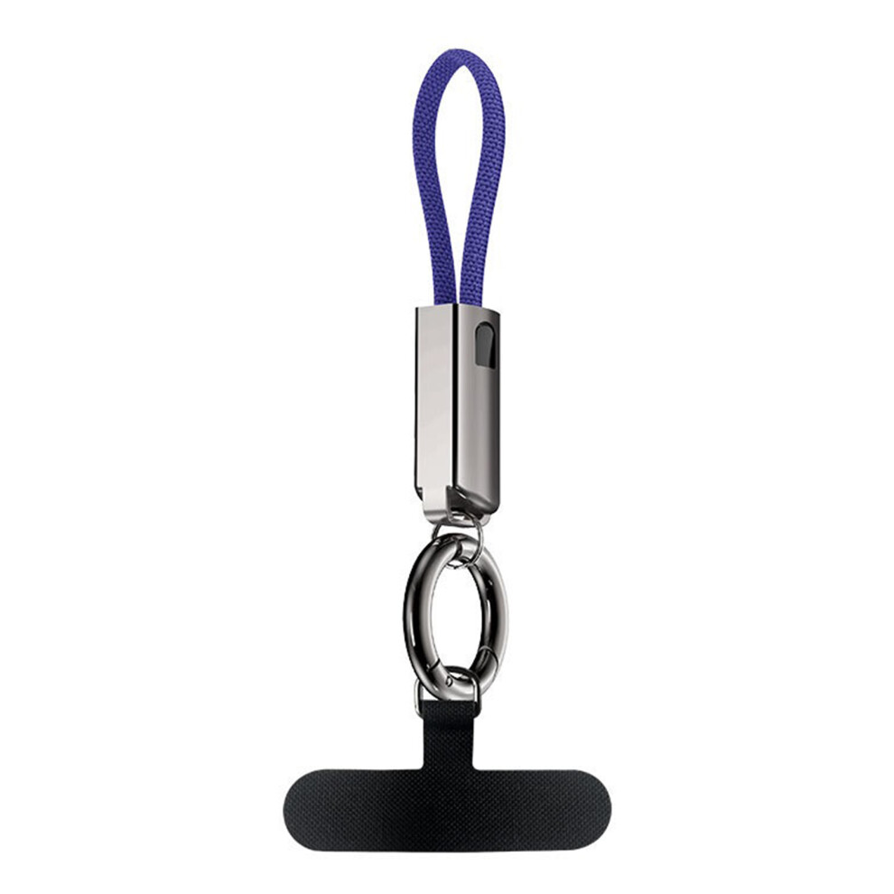 Short 16Cm Keychain Usb C Fast Charging Cable 65W Power Phone Lanyard And Buckle Blue 7695001192224