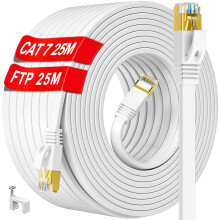 Ethernet Cable 25m, High Speed Cat 7 Internet Cable 25m Outdoor Indoor, Long Flat Network Cable 10Gbps 600MHz, White Shielded 25 meter LAN Cable S/FT